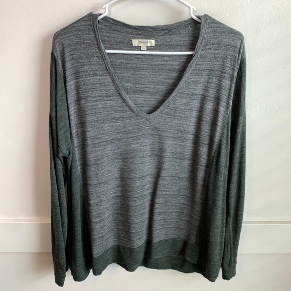 Madewell Gray & Green All Around Colorblock Long Sleeve Shirt - Picture 2 of 6